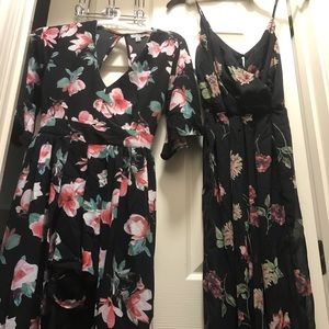 Set of Two Black Floral Jumpsuits